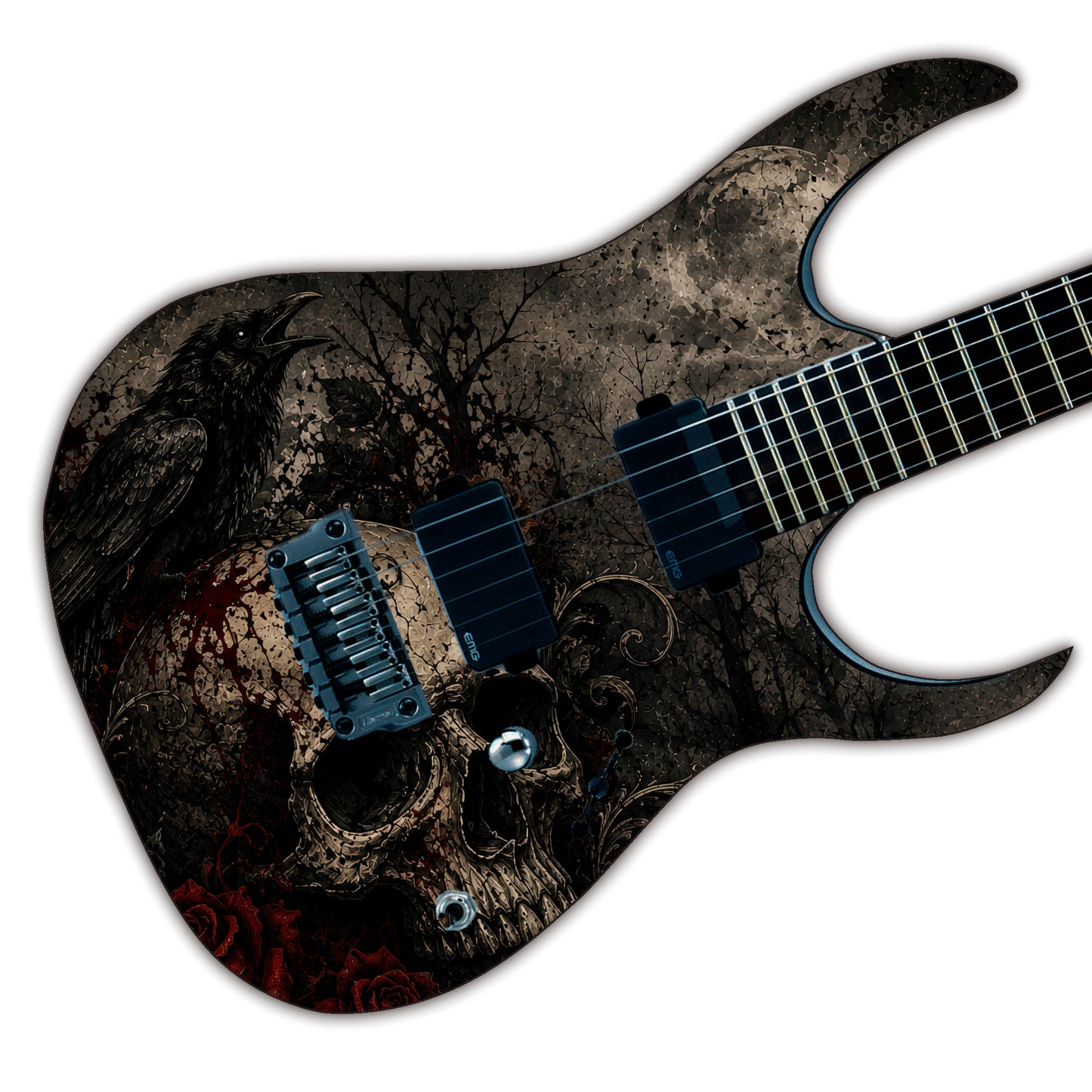 Custom Guitar Skin Wrap The Moonlight Skull Laminated Airlease Vinyl Print for Guitars or Bass