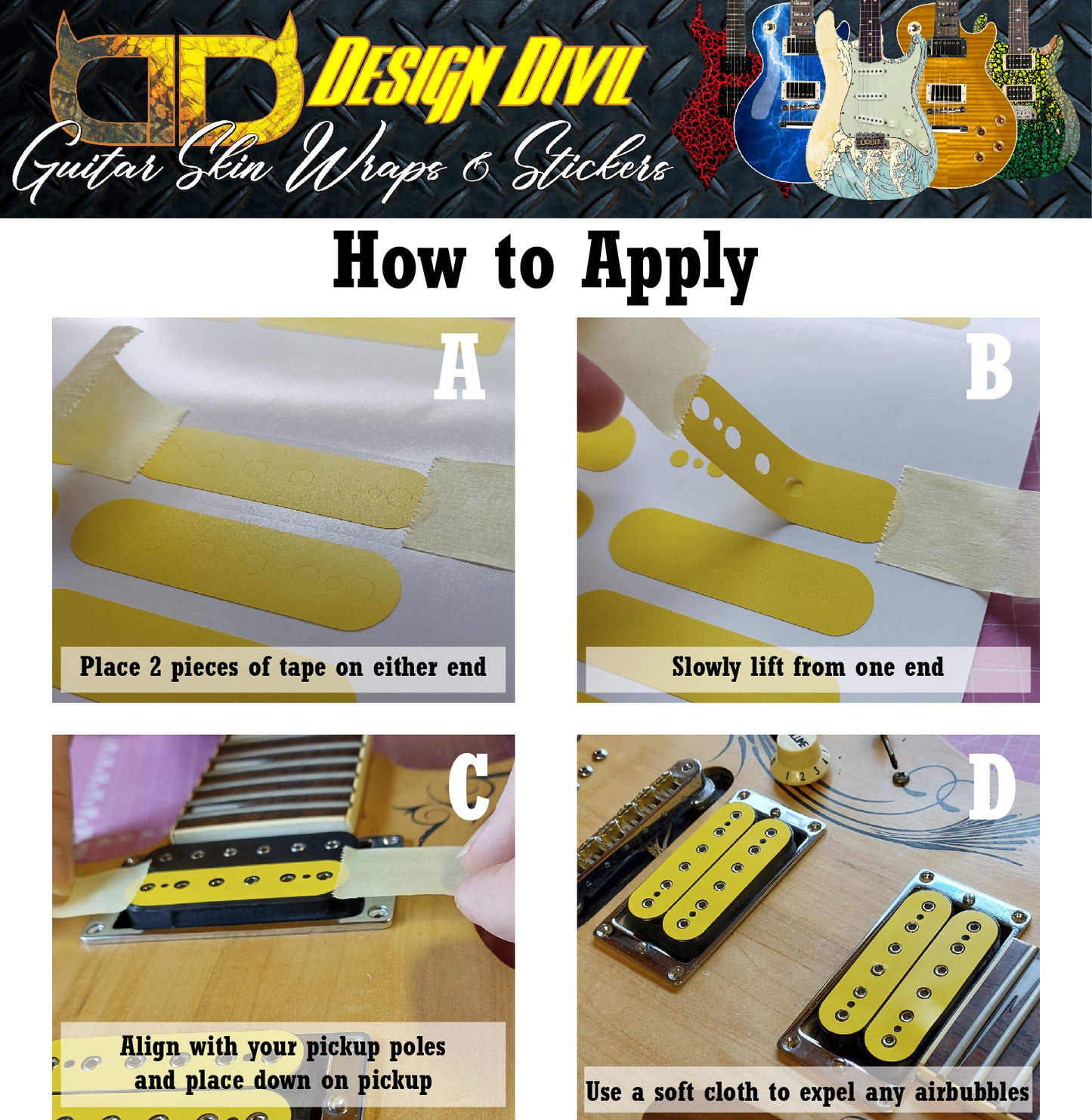 Guitar Pickup Inlay Decal Stickers. 7 different Pick up Sizes. 15 Colour Options.