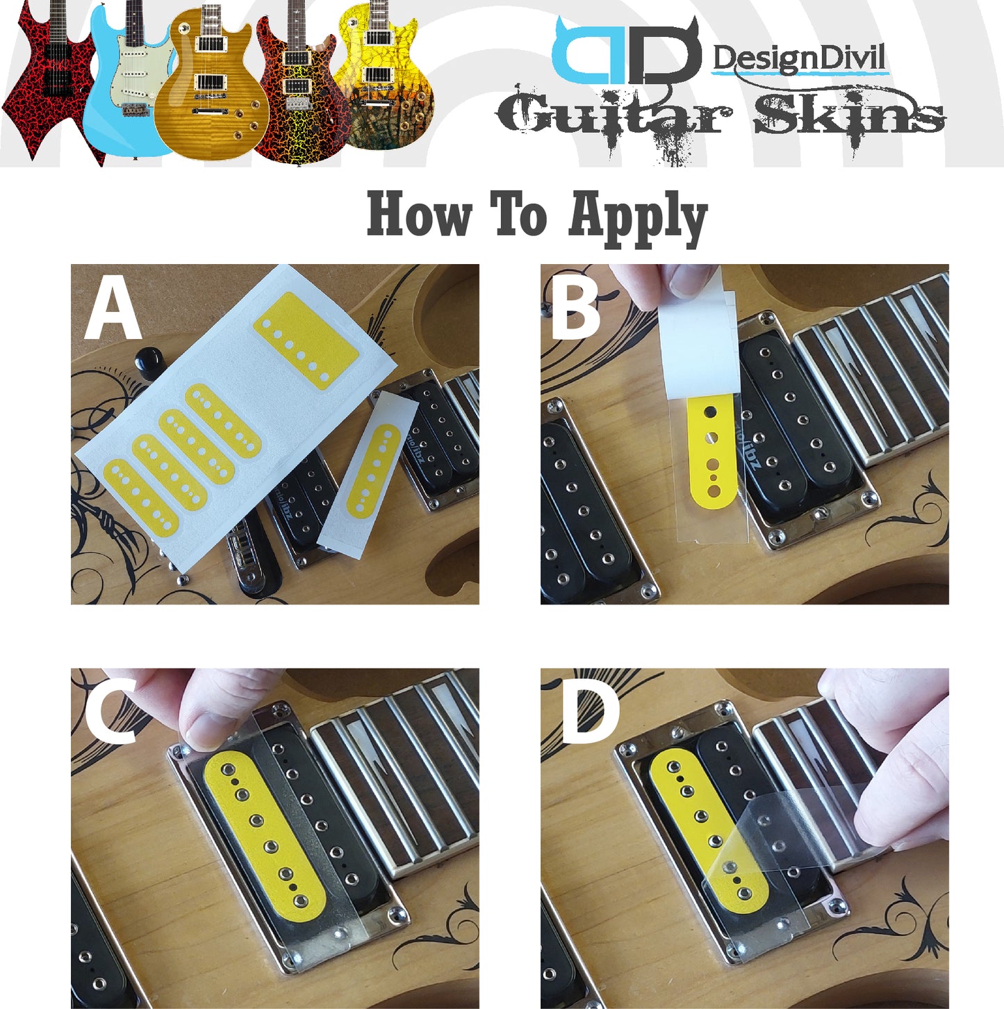 Luminous Guitar Pickup Inlay Decal Stickers. Glow in the Dark Vinyl ,7 Sets.