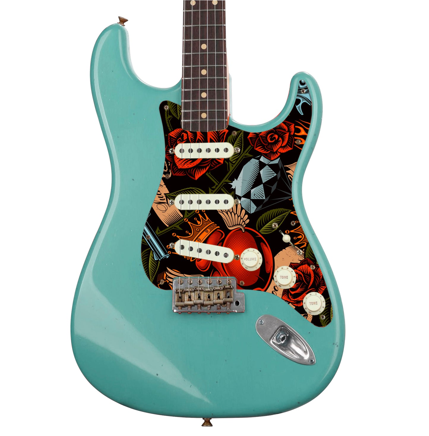 Guitar Custom PickGuard Sticker Skins. Customise your own existing Pickguard, Headstock, Tremolo Cover plate. The Roses PK15