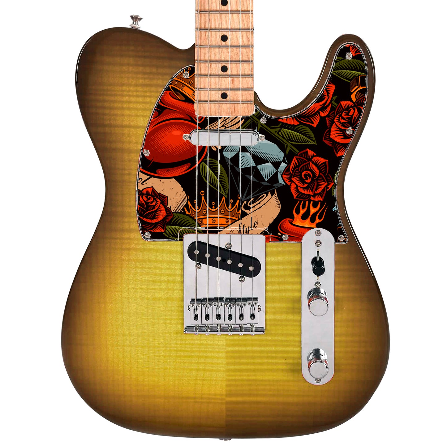 Guitar Custom PickGuard Sticker Skins. Customise your own existing Pickguard, Headstock, Tremolo Cover plate. The Roses PK15