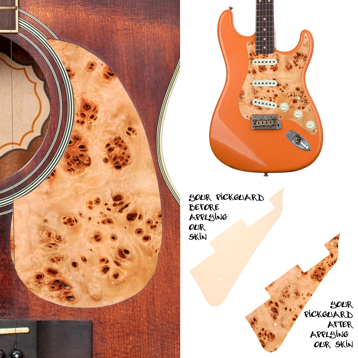 Guitar Custom PickGuard Sticker Skins. Customise your own existing Pickguard, Headstock, Tremolo Cover plate. The Wood Grain PK17