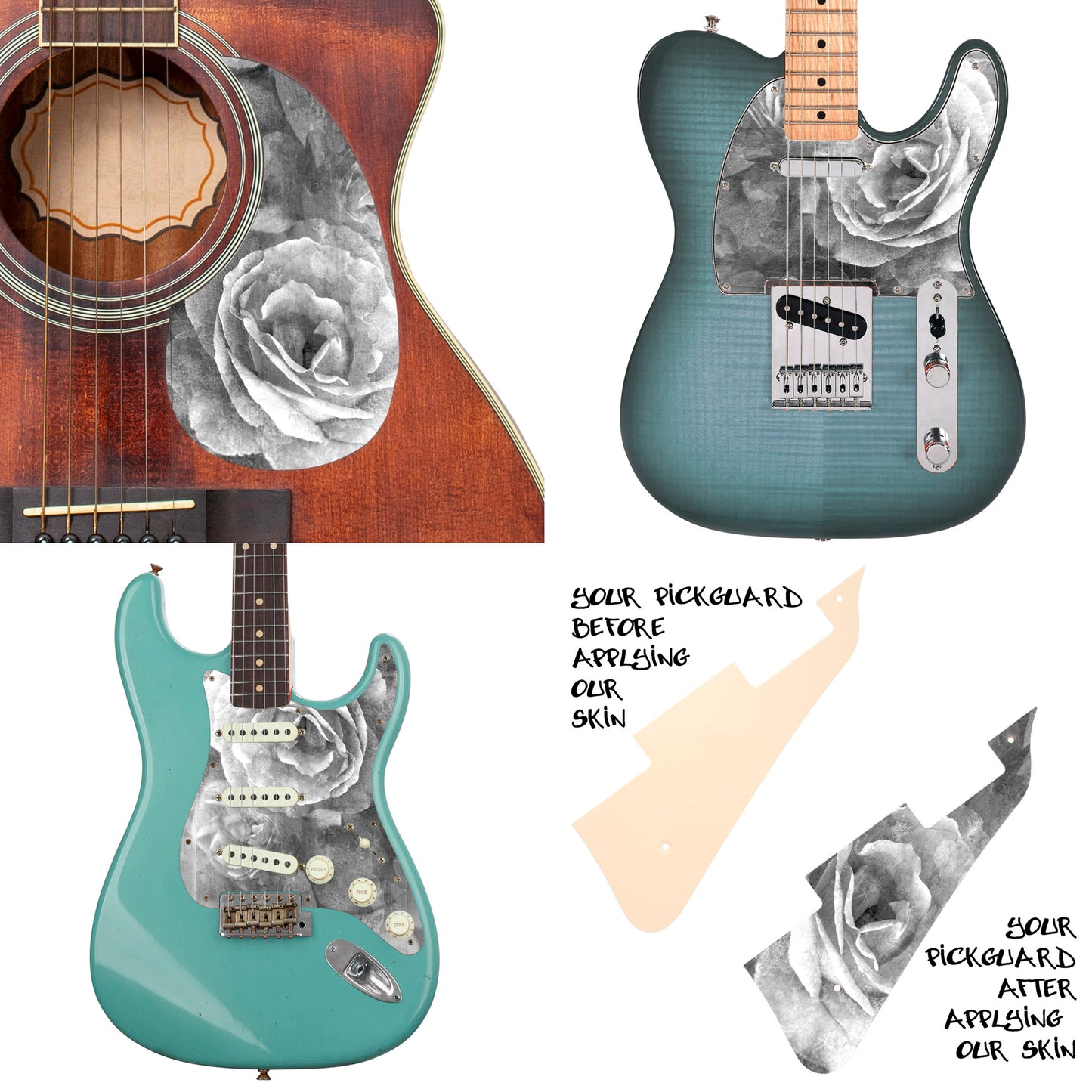 Guitar Custom PickGuard Sticker Skins. Customise your own existing Pickguard, Headstock, Tremolo Cover plate. The Swirls PK14
