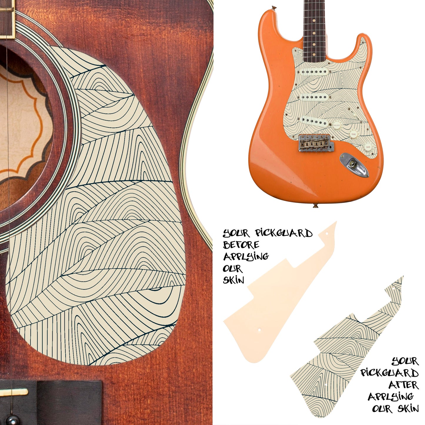 Guitar Custom PickGuard Sticker Skins. Customise your own existing Pickguard, Headstock, Tremolo Cover plate. The Swirls PK12