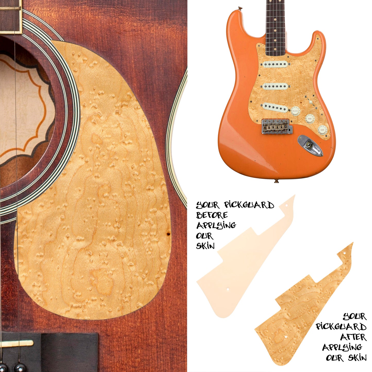 Guitar Custom PickGuard Sticker Skins. Customise your own existing Pickguard, Headstock, Tremolo Cover plate. The Wood Grain PK18