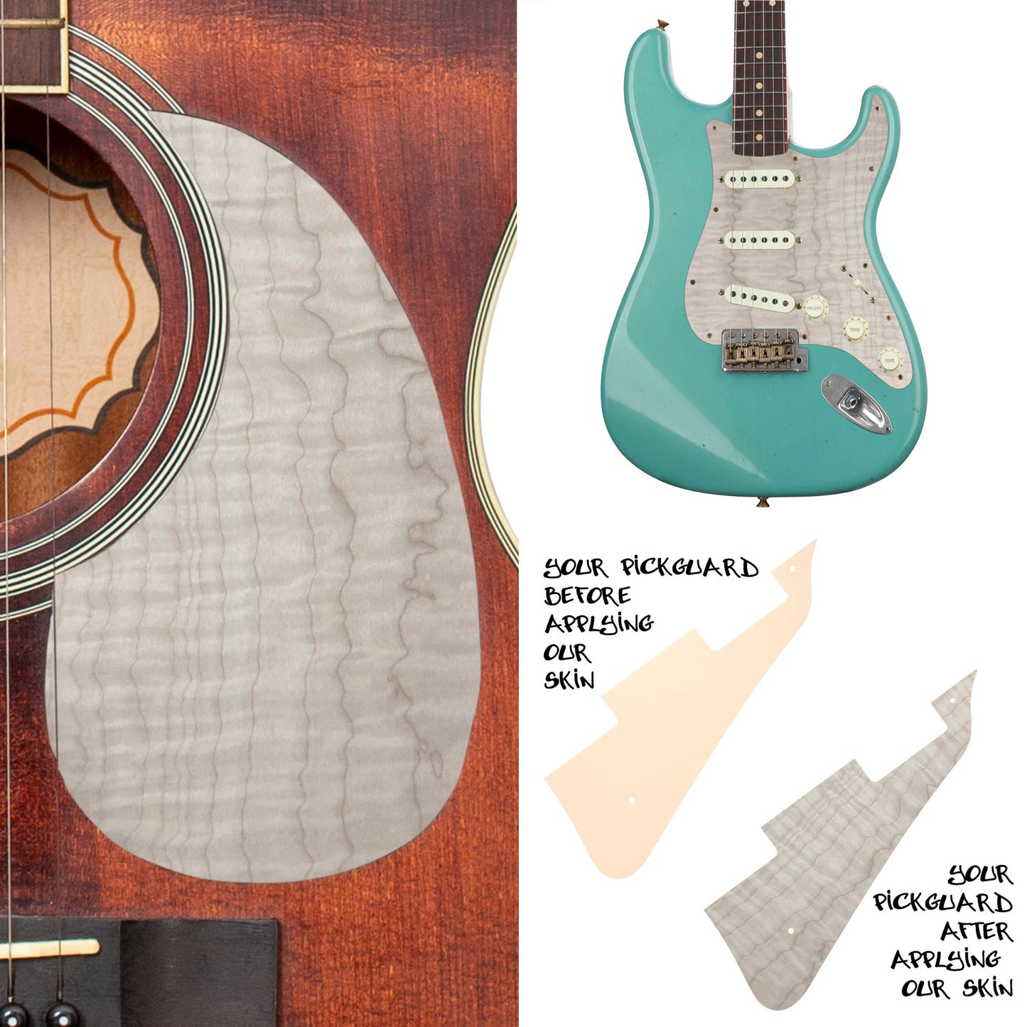 Guitar Custom PickGuard Sticker Skins. Customise your own existing Pickguard, Headstock, Tremolo Cover plate. The Wood Grain PK20