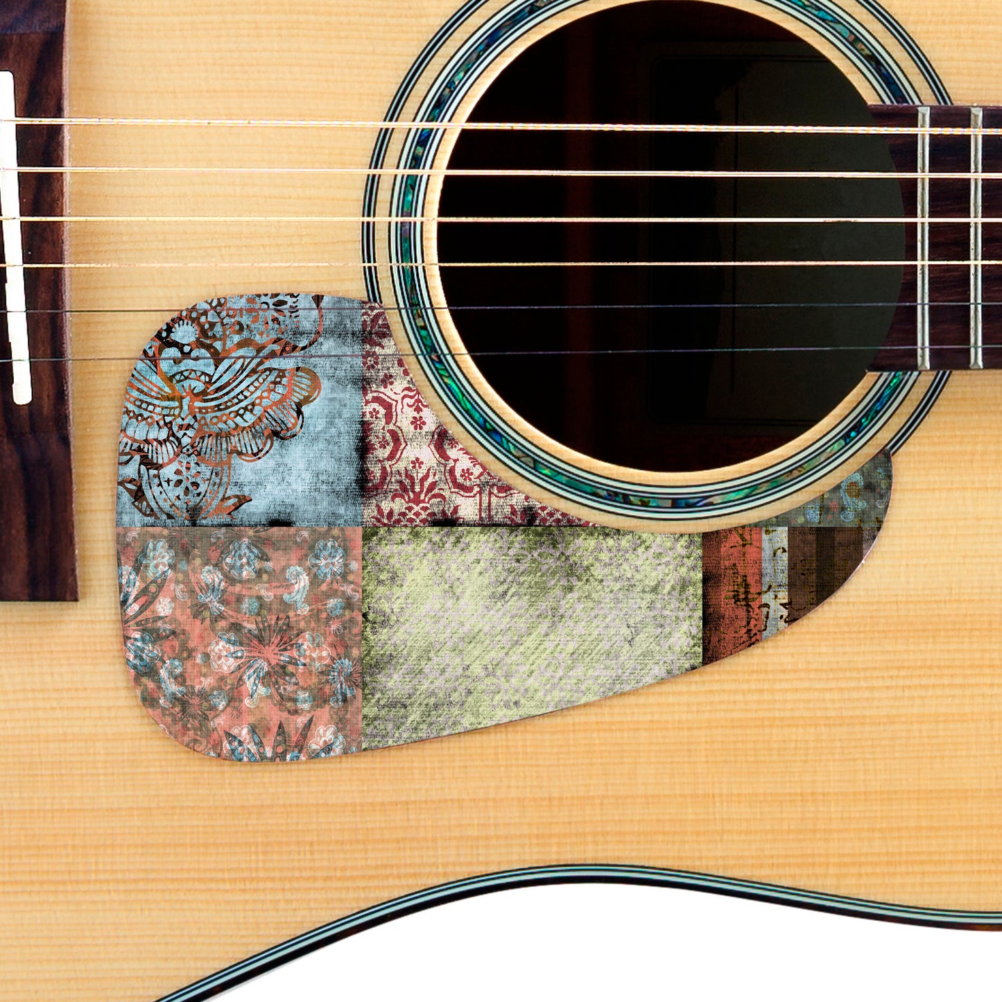 Guitar Custom PickGuard Sticker Skins. Customise your own existing Pickguard, Headstock, Tremolo Cover plate. The Quilted Patches PK01