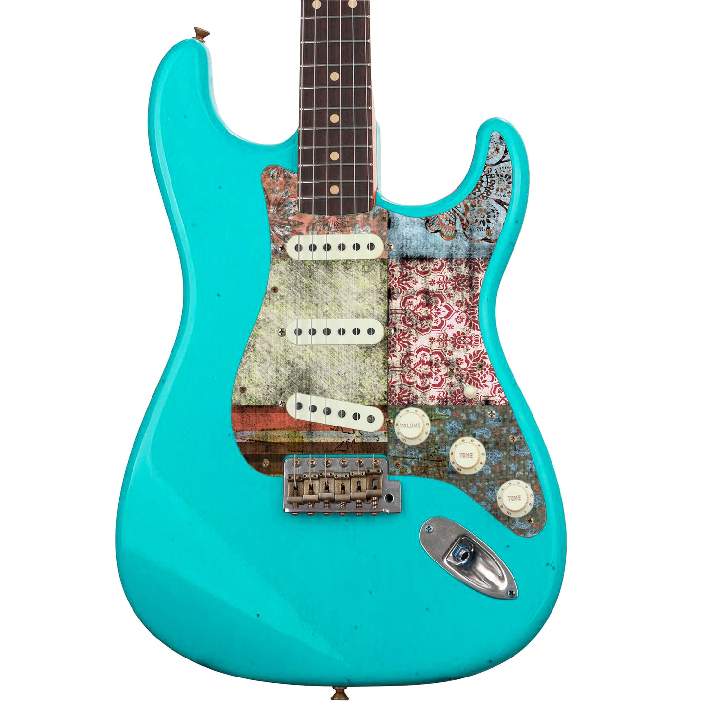 Guitar Custom PickGuard Sticker Skins. Customise your own existing Pickguard, Headstock, Tremolo Cover plate. The Quilted Patches PK01