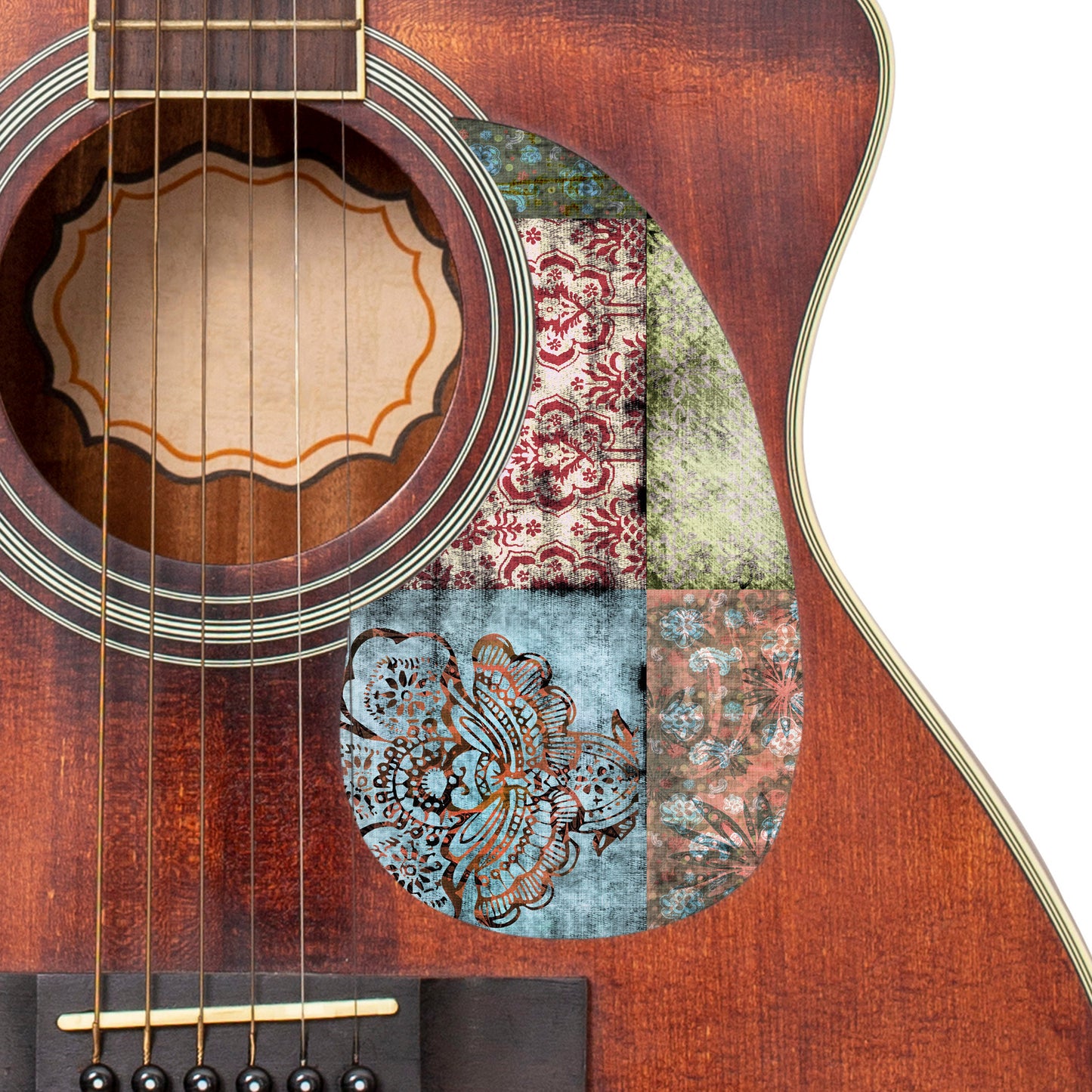 Guitar Custom PickGuard Sticker Skins. Customise your own existing Pickguard, Headstock, Tremolo Cover plate. The Quilted Patches PK01