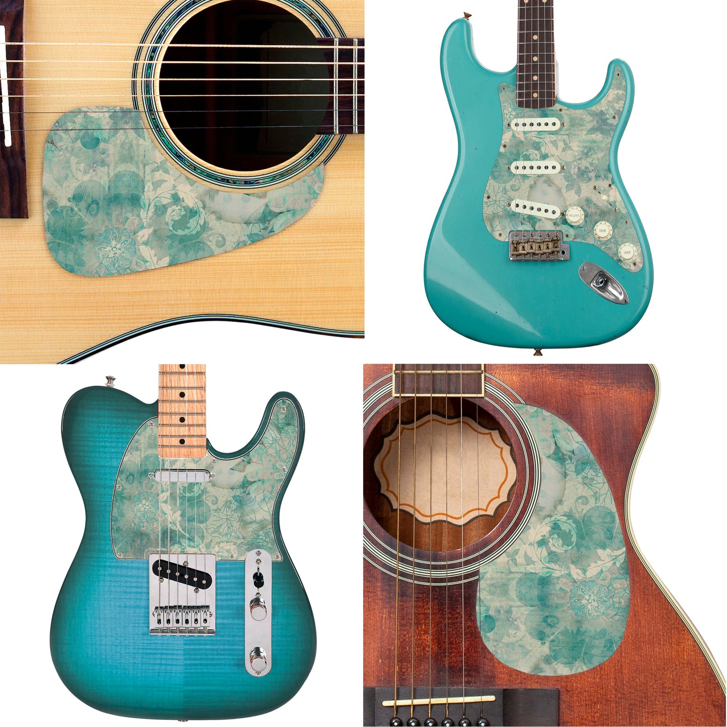 Guitar Custom PickGuard Sticker Skins. Customise your own existing Pickguard, Headstock, Tremolo Cover plate. 4 options, The Quilted Patches