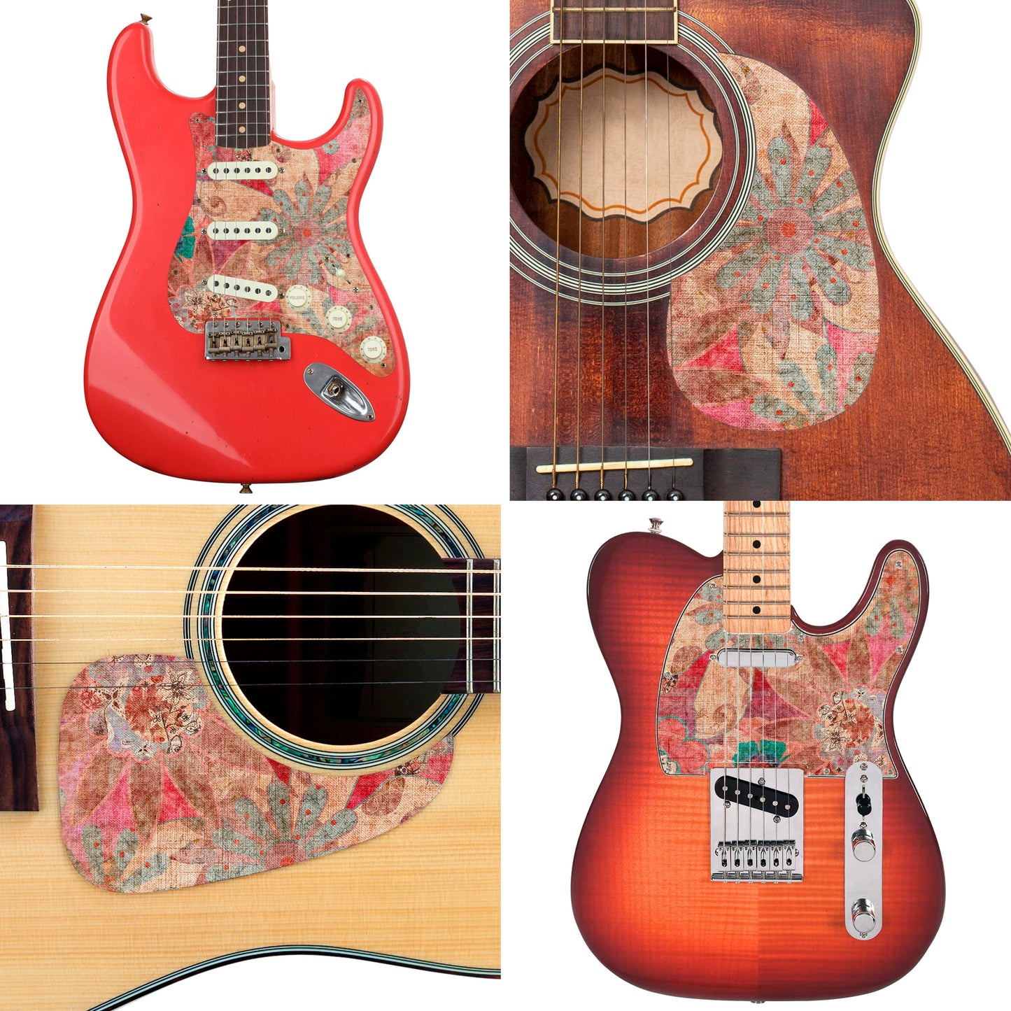 Guitar Custom PickGuard Sticker Skins. Customise your own existing Pickguard, Headstock, Tremolo Cover plate. 4 options, The Quilted Patches