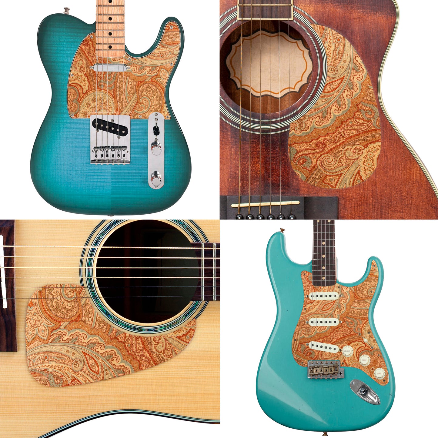 Guitar Custom PickGuard Sticker Skins. Customise your own existing Pickguard, Headstock, Tremolo Cover plate. The Paisleys PK07