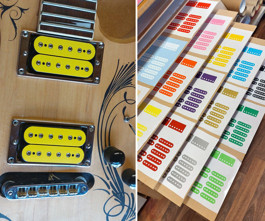 Guitar Pickup Inlay Decal Stickers. 7 different Pick up Sizes. 15 Colour Options.