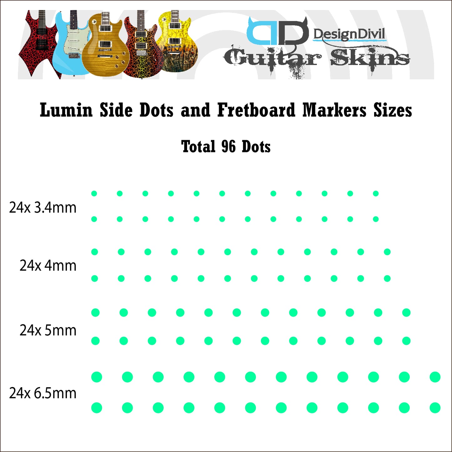 Luminous Vinyl Side Dots and Fret Markers Glow in the Dark Decal Stickers for Guitars & Basses and other Musical Instruments