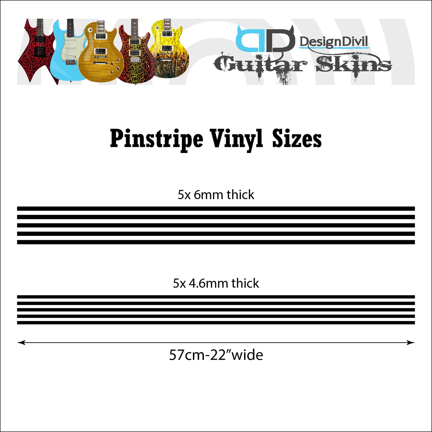 Pin Stripe Vinyl Peel n Stick Sticker Stripes for Guitars & Basses 8 Colours