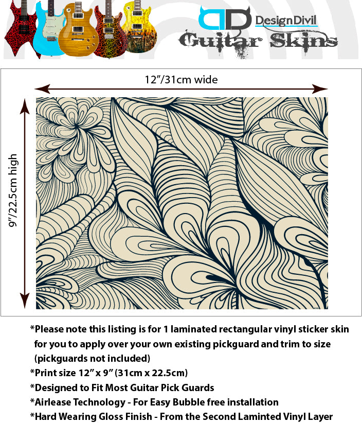 Guitar Custom PickGuard Sticker Skins. Customise your own existing Pickguard, Headstock, Tremolo Cover plate. 4 options, The Swirls