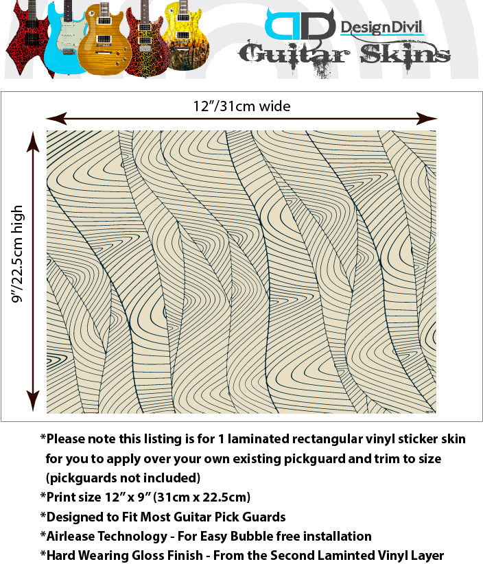 Guitar Custom PickGuard Sticker Skins. Customise your own existing Pickguard, Headstock, Tremolo Cover plate. 4 options, The Swirls