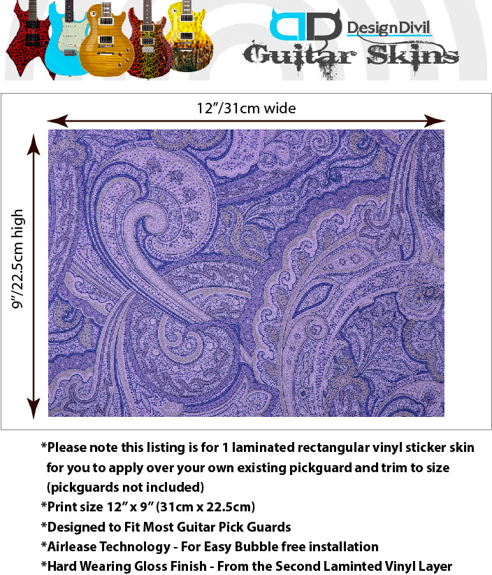 Guitar Custom PickGuard Sticker Skins. Customise your own existing Pickguard, Headstock, Tremolo Cover plate. The Paisleys PK08