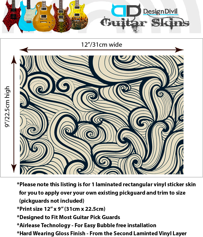 Guitar Custom PickGuard Sticker Skins. Customise your own existing Pickguard, Headstock, Tremolo Cover plate. 4 options, The Swirls