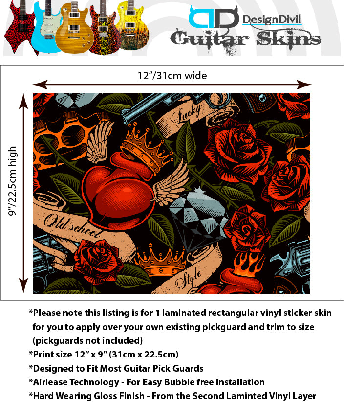Guitar Custom PickGuard Sticker Skins. Customise your own existing Pickguard, Headstock, Tremolo Cover plate. The Roses PK15