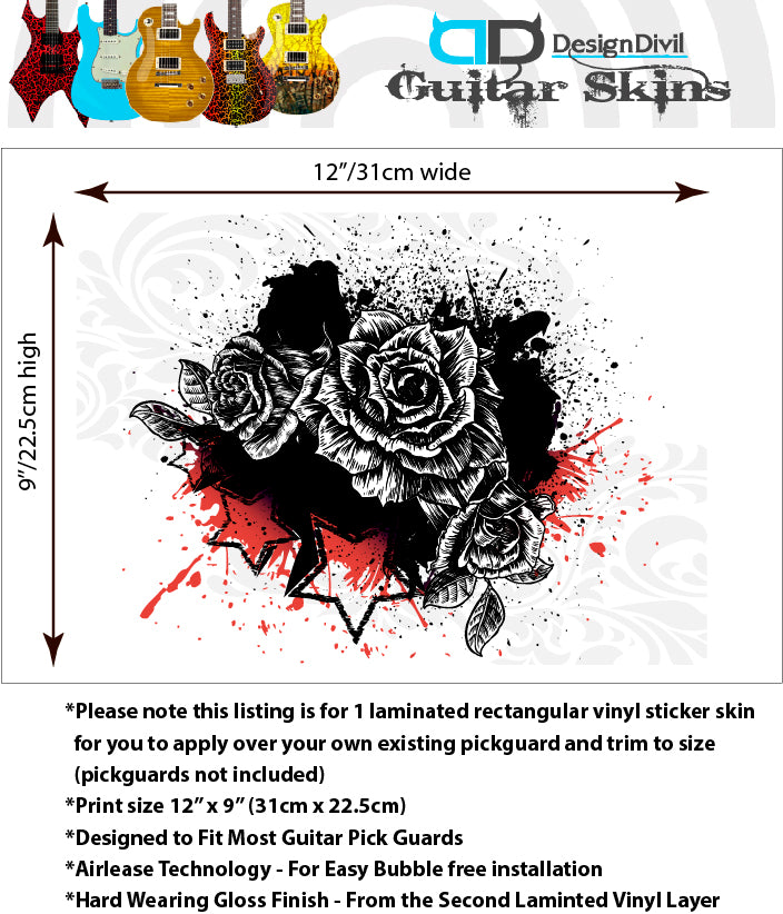 Guitar Custom PickGuard Sticker Skins. Customise your own existing Pickguard, Headstock, Tremolo Cover plate. The Roses PK16