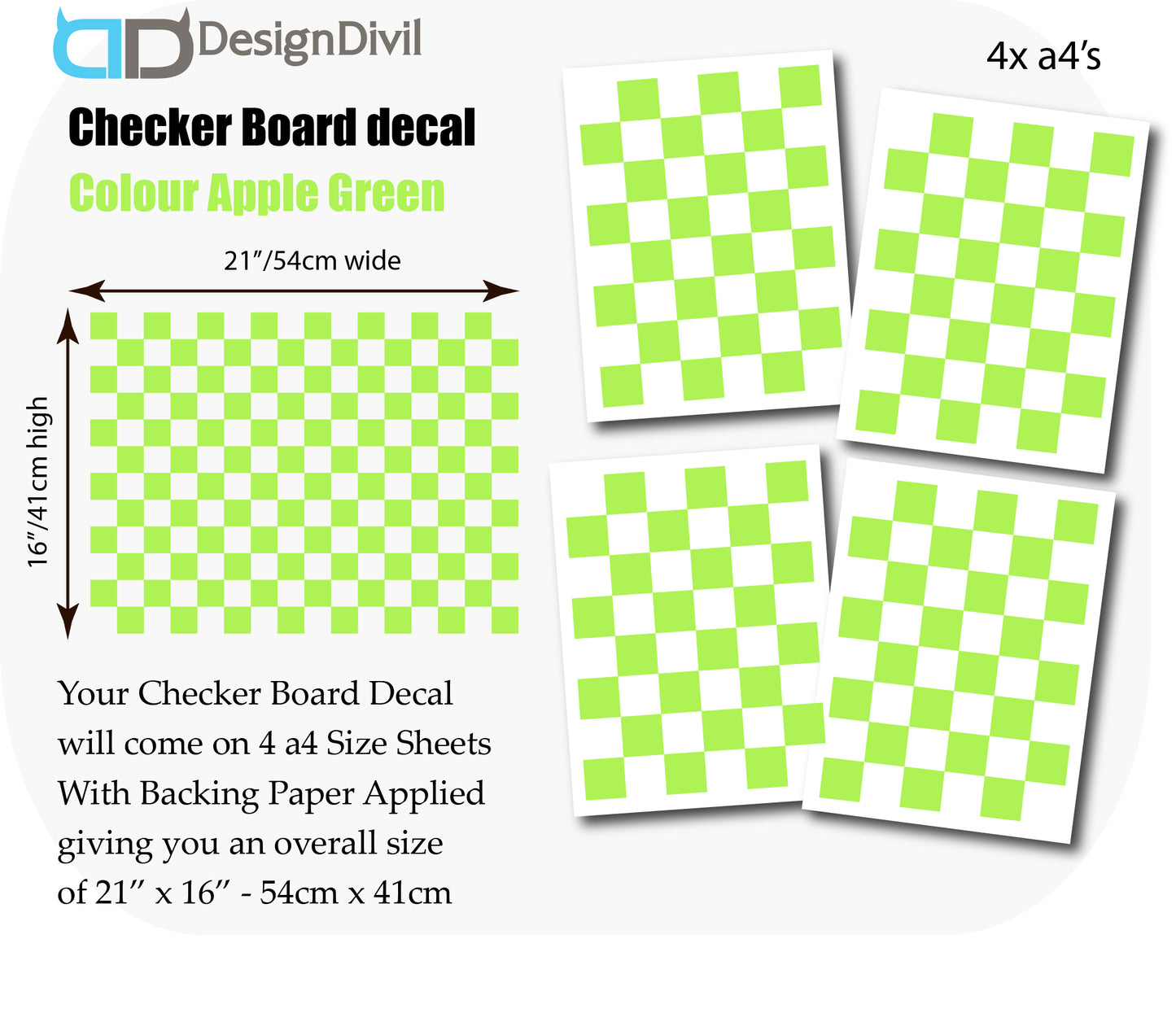 Custom Made Checker Board Squares Decal Stickers to fit Guitars & Basses. 10 Colour Options. 4 x A4 Sheets.