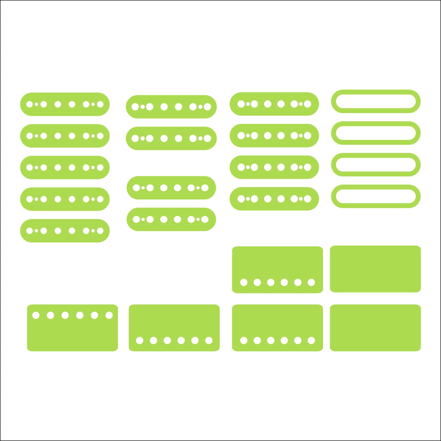 Guitar Pickup Inlay Decal Stickers. 7 different Pick up Sizes. 15 Colour Options.