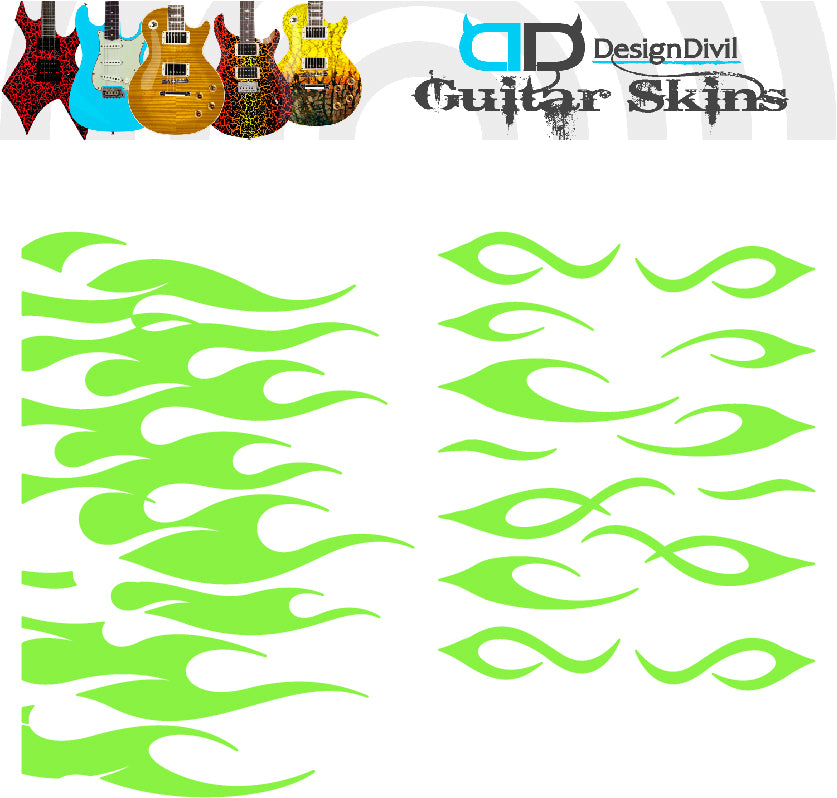 Custom Made Flames Decal Sticker Fits Guitars & Basses. Colour Options available