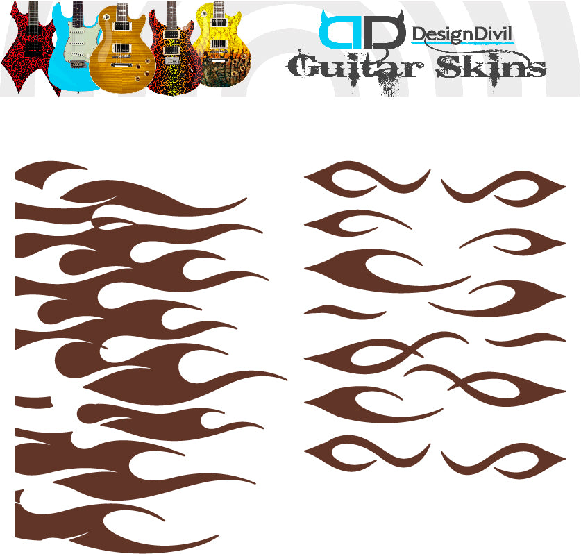 Custom Made Flames Decal Sticker Fits Guitars & Basses. Colour Options available