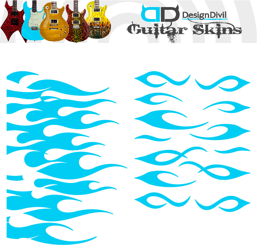 Custom Made Flames Decal Sticker Fits Guitars & Basses. Colour Options available