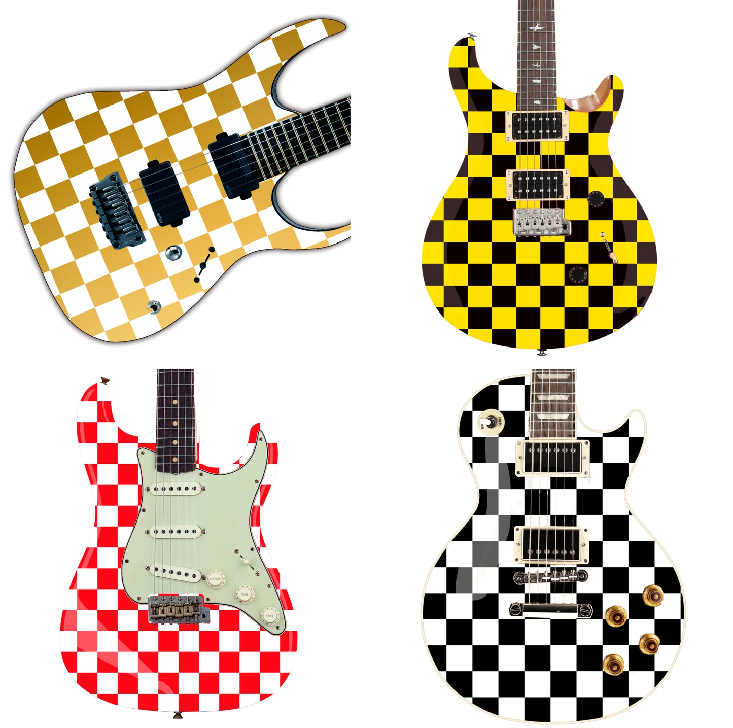 Custom Made Checker Board Squares Decal Stickers to fit Guitars & Basses. 10 Colour Options. 4 x A4 Sheets.