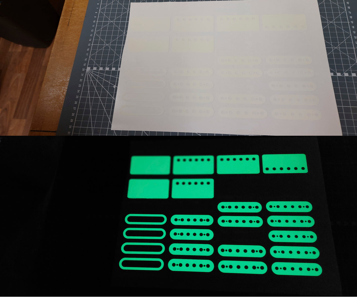 Luminous Guitar Pickup Inlay Decal Stickers. Glow in the Dark Vinyl ,7 Sets.