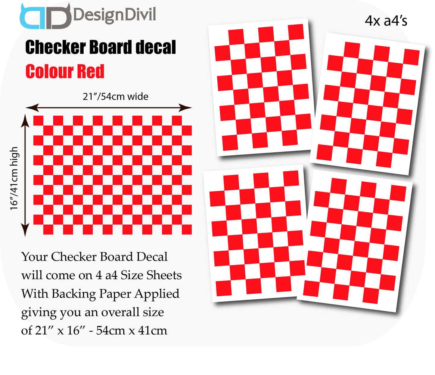 Custom Made Checker Board Squares Decal Stickers to fit Guitars & Basses. 10 Colour Options. 4 x A4 Sheets.