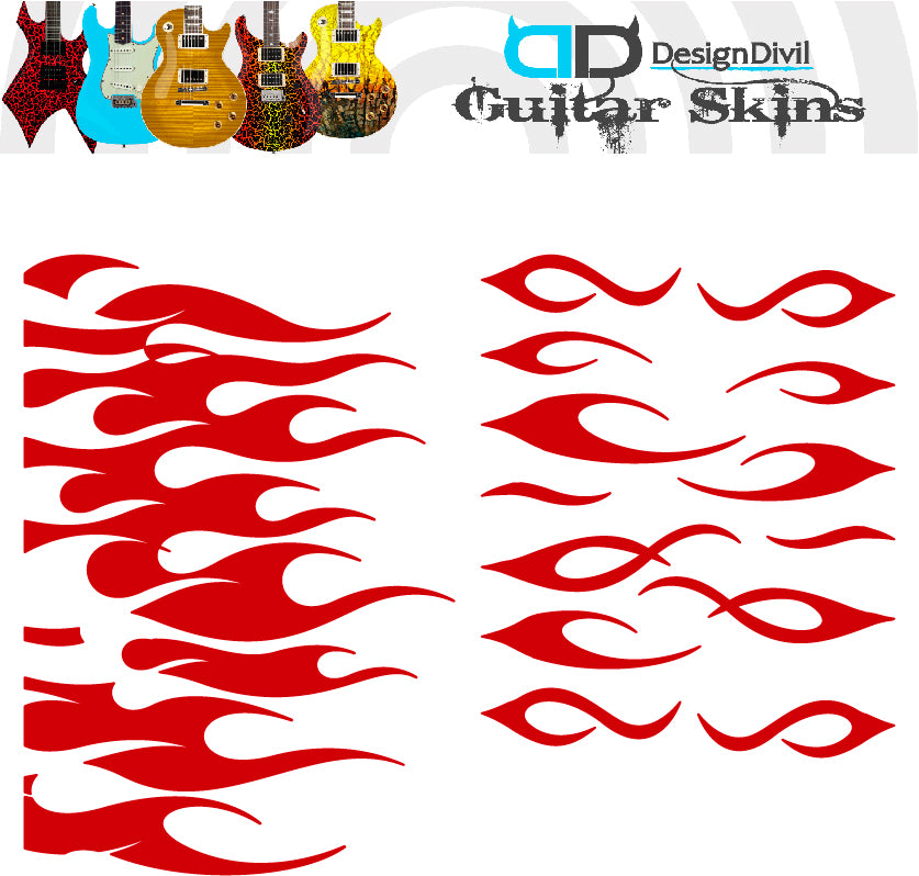 Custom Made Flames Decal Sticker Fits Guitars & Basses. Colour Options available