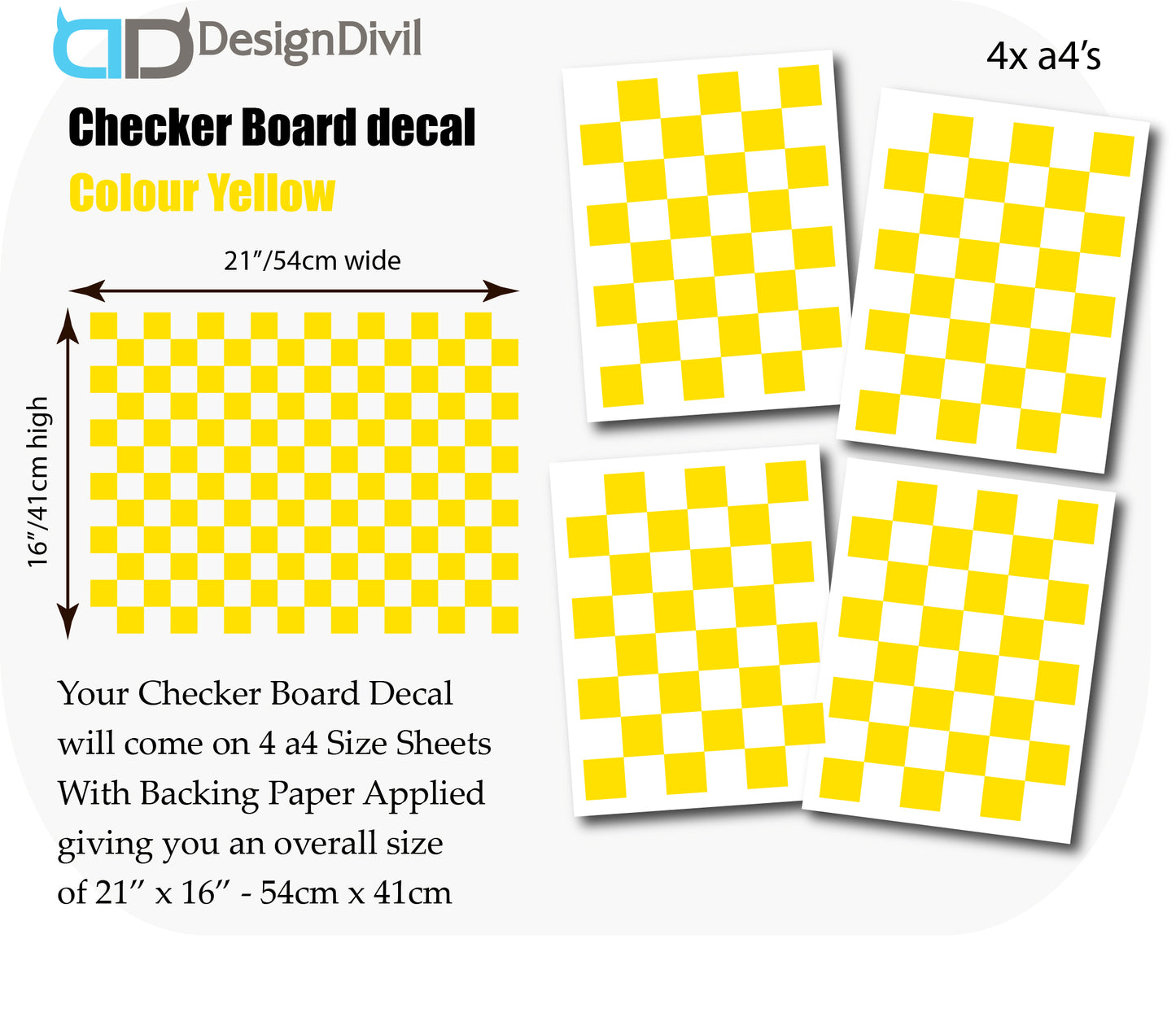 Custom Made Checker Board Squares Decal Stickers to fit Guitars & Basses. 10 Colour Options. 4 x A4 Sheets.