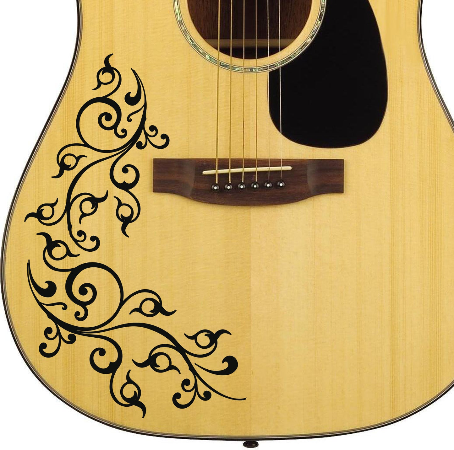 Pro Acoustic Floral Swirl. Guitar Vinyl Matte Decal Sticker.
