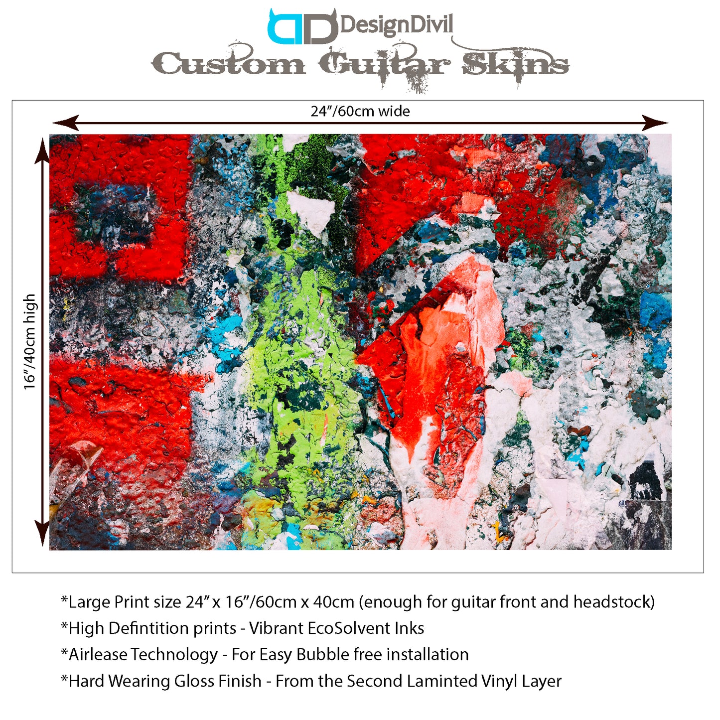 Custom Guitar Skin Wrap Laminated Air Lease Print Decal Vinyl. Graffiti Pop GS01