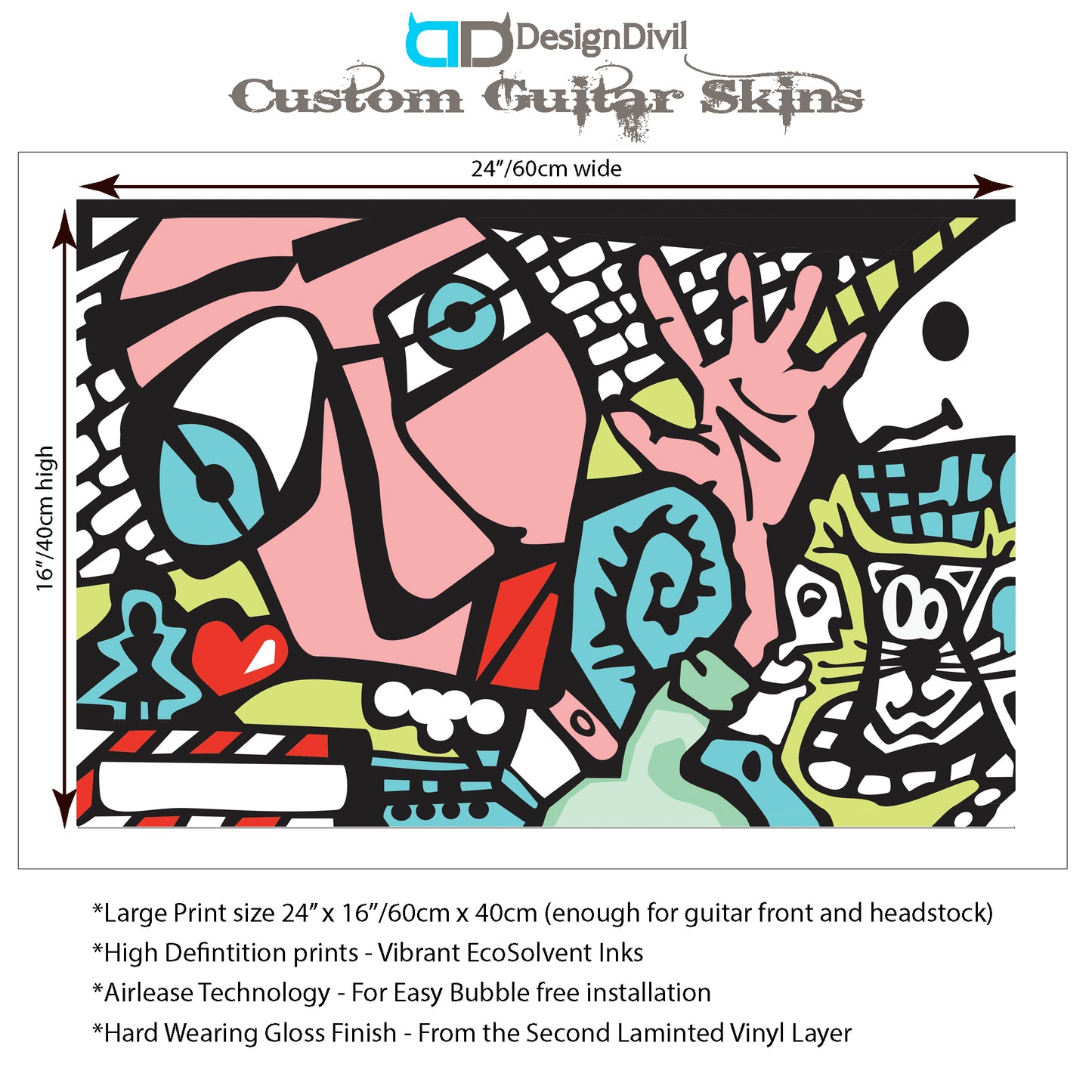 Custom Guitar Skin Wrap Laminated Air Lease Print Decal Vinyl. Abstract Art. GS02