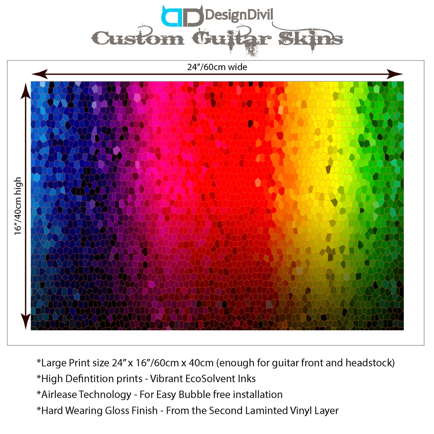 DesignDivil Custom Guitar Skin Vinyl Wrap Laminated Air Lease Printed Decal. The Rainbow GS04