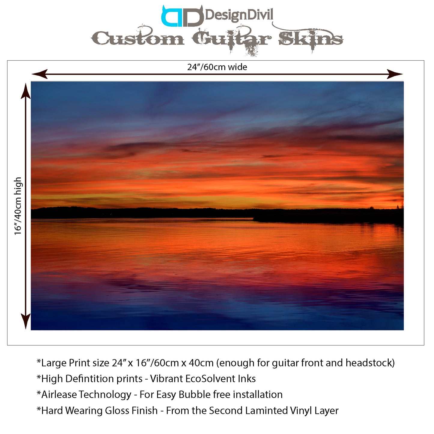 DesignDivil Custom Guitar Skin Vinyl Wrap Laminated Air Lease Printed Decal. The Sunset GS05