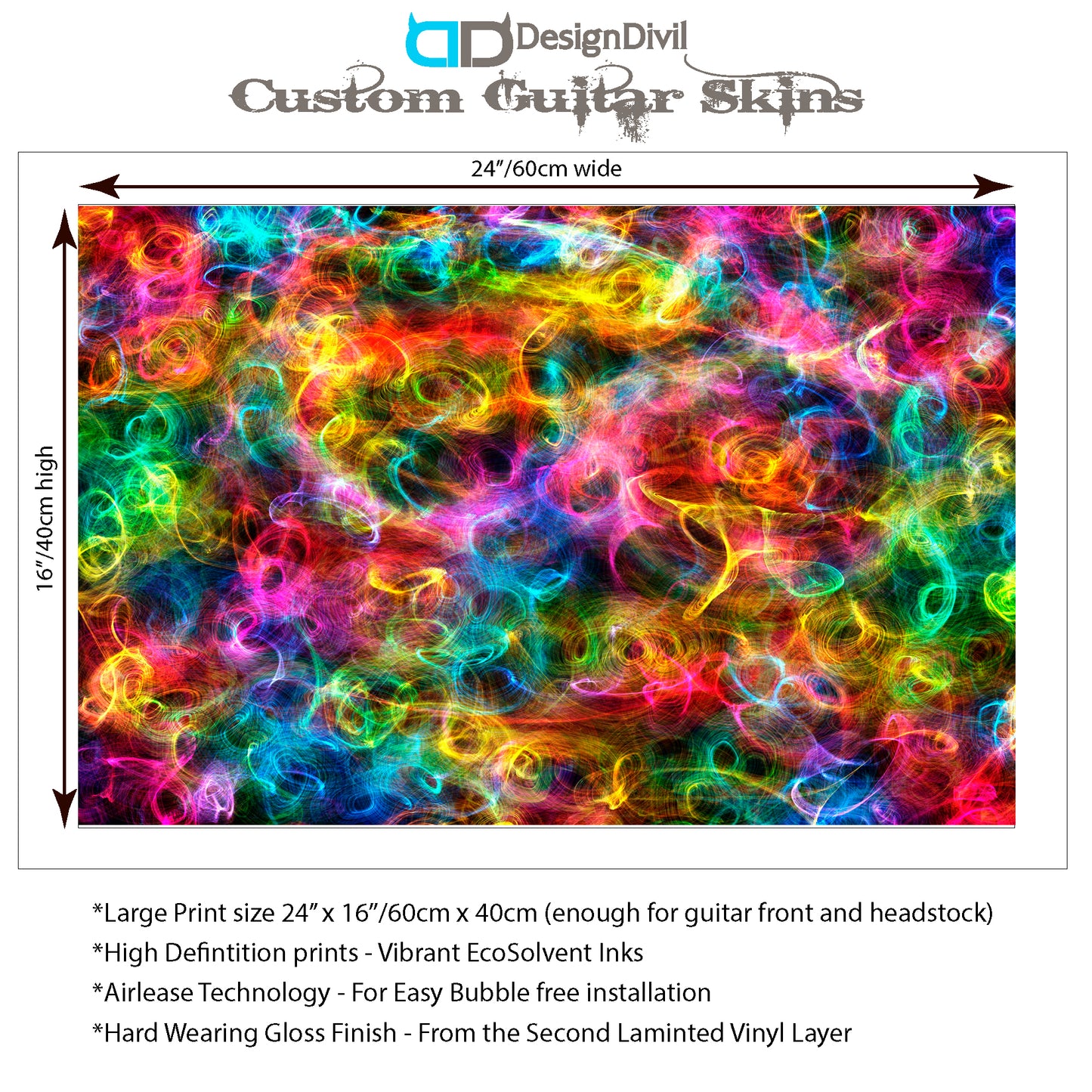 DesignDivil Custom Guitar Skin Vinyl Wrap Laminated Air Lease Printed Decal. The Swirl GS06