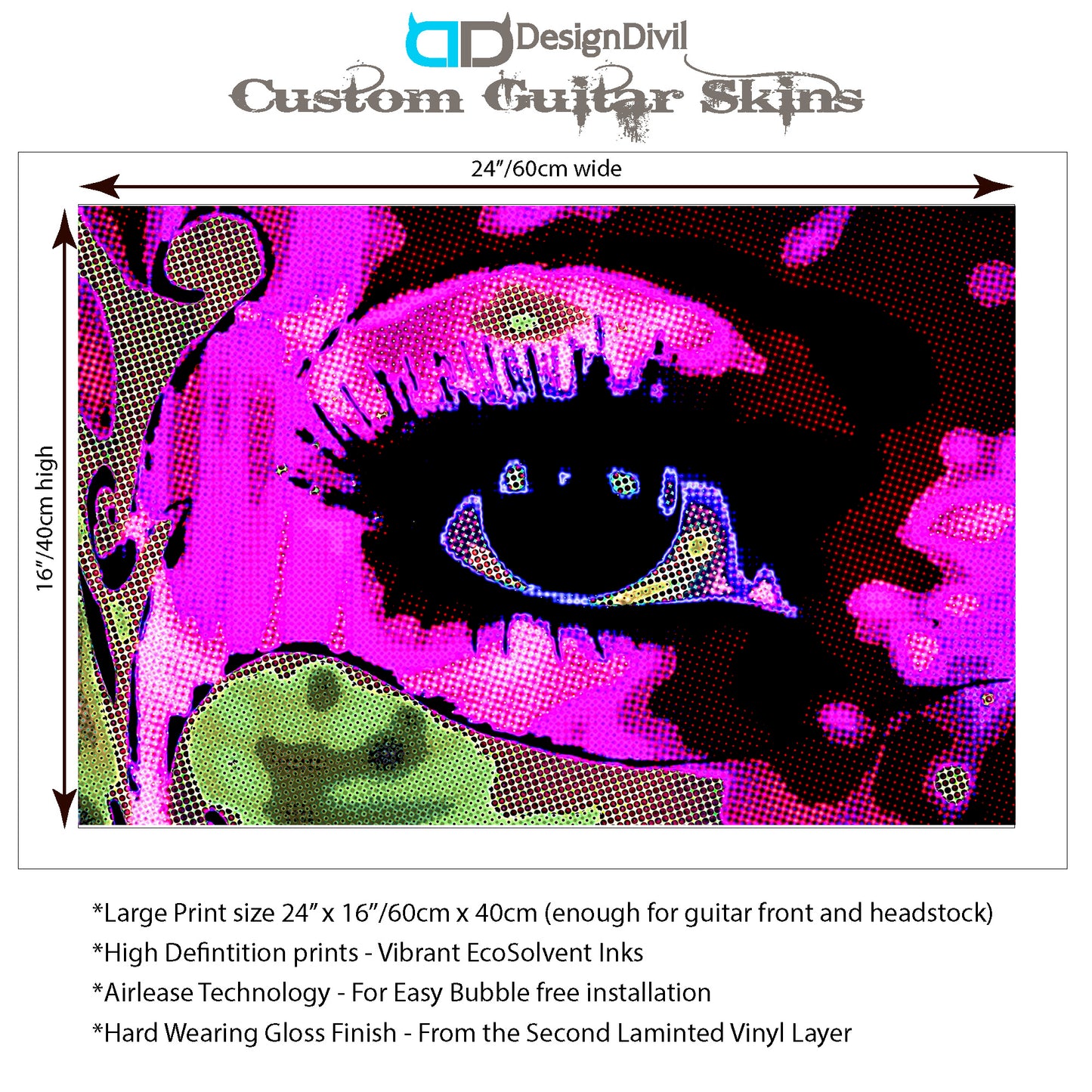 DesignDivil Custom Guitar Skin Vinyl Wrap Laminated Air Lease Printed Decal. The Eye GS07