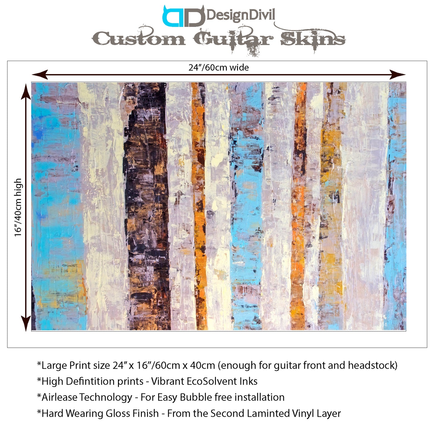 DesignDivil Custom Guitar Skin Vinyl Wrap Laminated Air Lease Print Decal. Ocean Stripes GS08