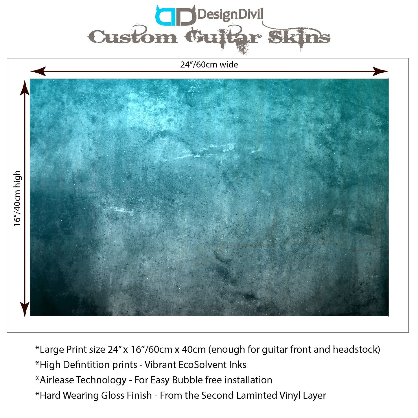 DesignDivil Custom Guitar Skin Vinyl Wrap Laminated Air Lease Print Decal. Blue Grunge GS09