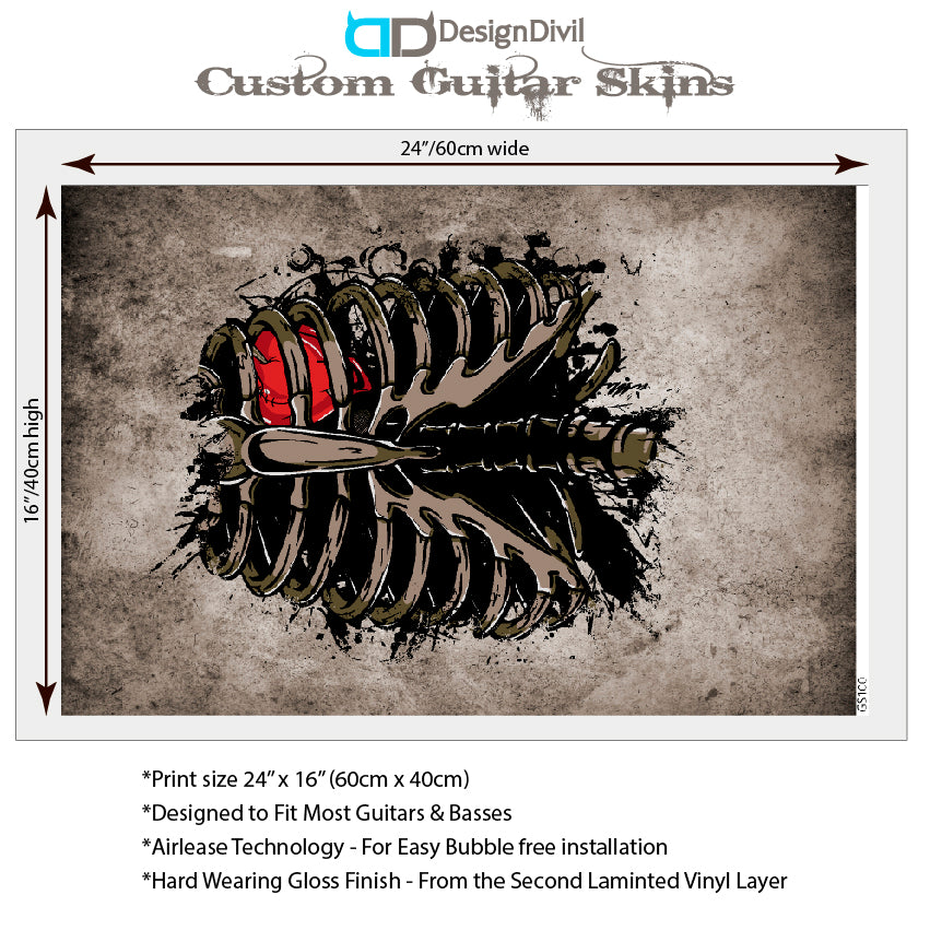 Guitar, Bass or Acoustic Skin Wrap Laminated Vinyl Decal Sticker The Rib Cage GS100