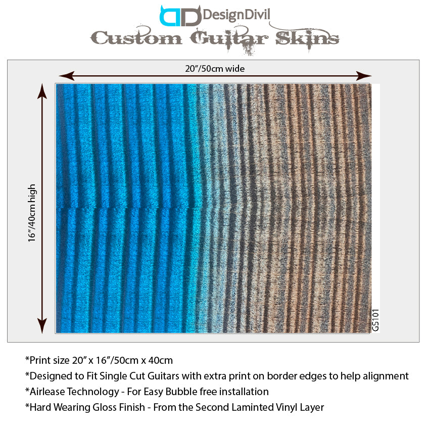 Modern Guitar Skin Vinyl Wrap Decal Sticker Flamed Maple Blue Ocean GS101