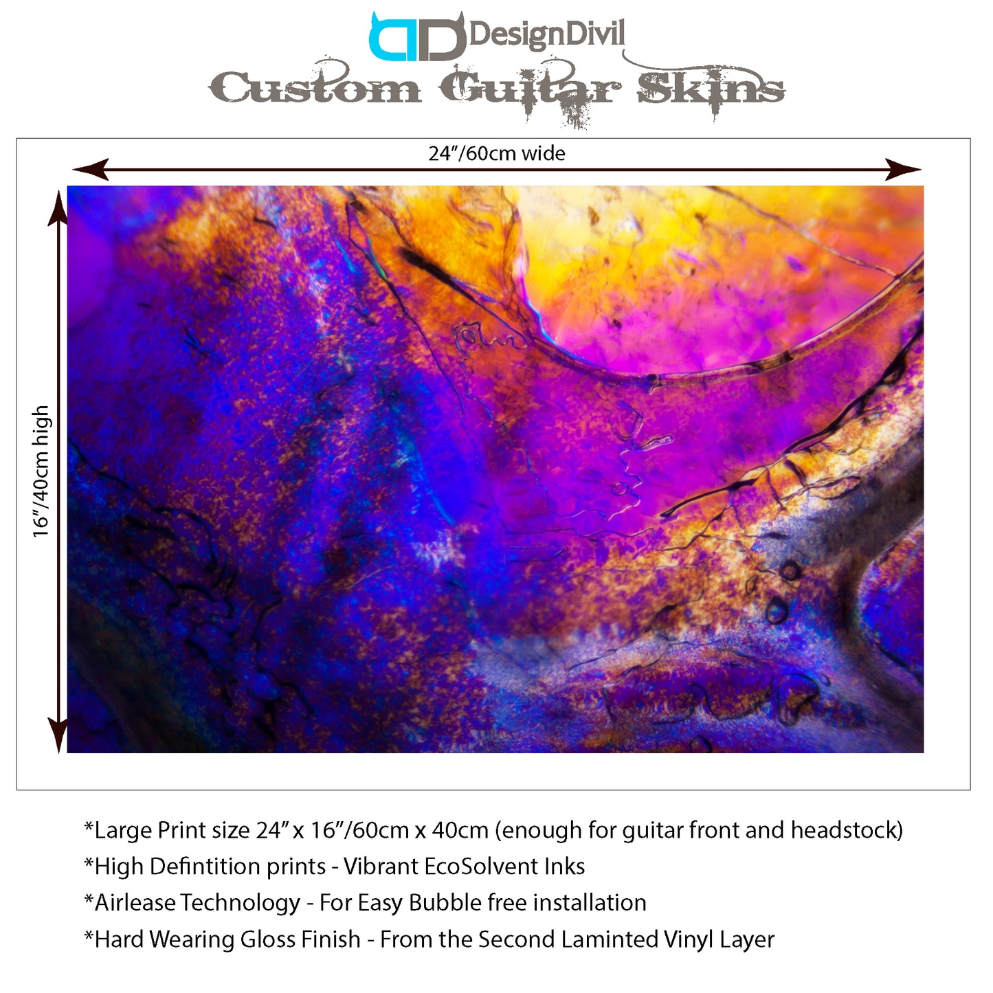 DesignDivil Custom Guitar Skin Vinyl Wrap Laminated Air Lease Print Decal. Purple Haze GS12