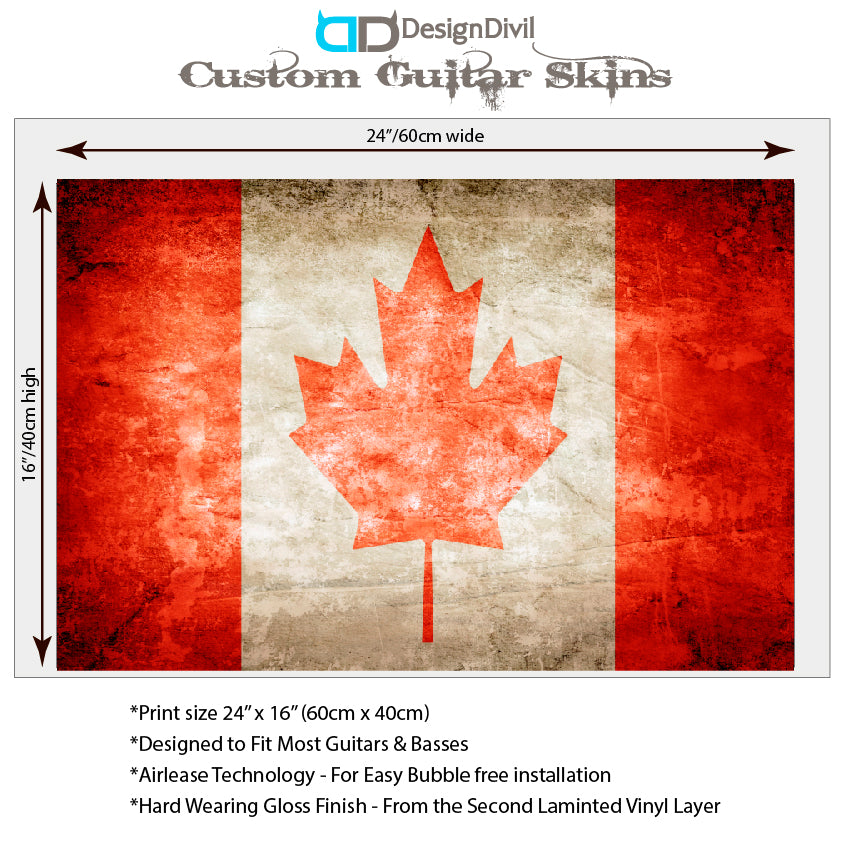 Guitar/Bass Canada Flag Laminated Skin Wrap Vinyl Decal Sticker. GS139