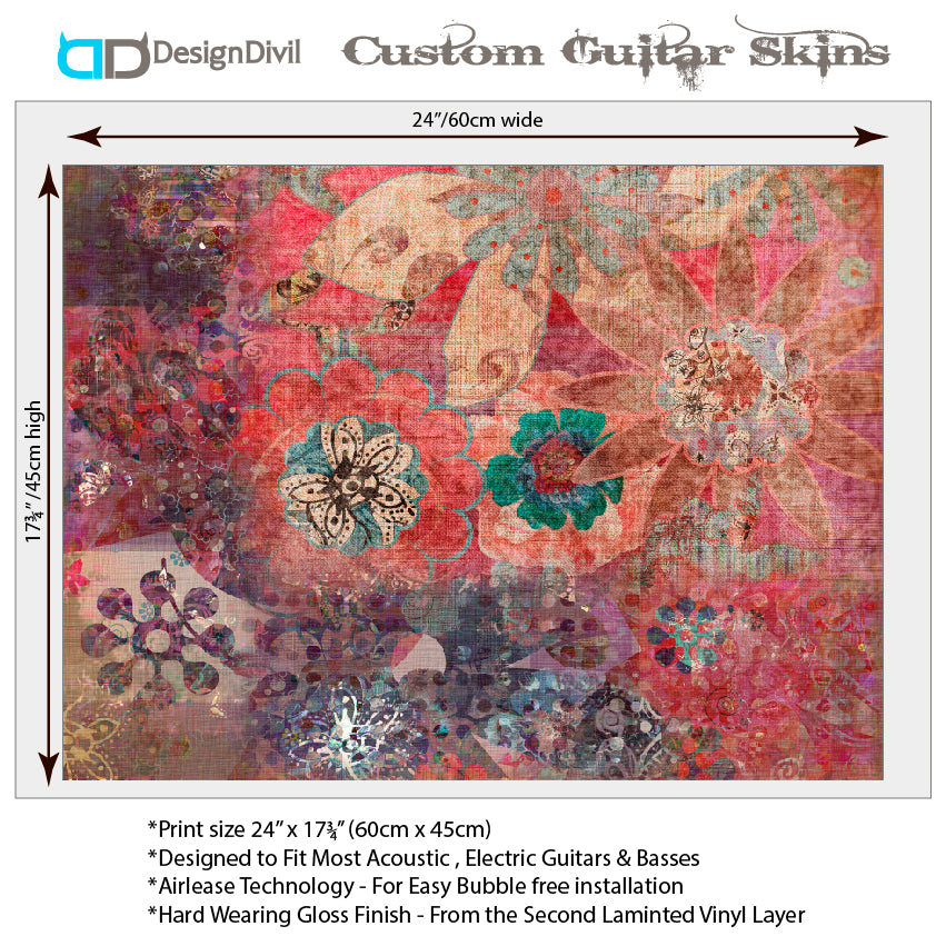 Acoustic/Electric Guitar Skin Wrap Vinyl Decal Sticker 'Bohemian Flower' GS145