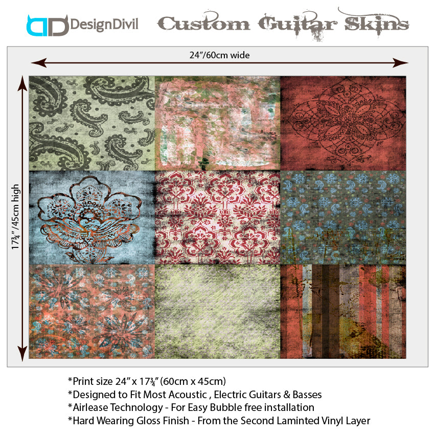 Acoustic/Electric Guitar Skin Wrap Vinyl Decal Sticker 'Bohemian Patches' GS146
